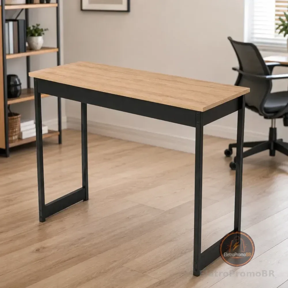 Mesa Escrivaninha Industrial 90cm Com Estrutura Metalon Mel/preto