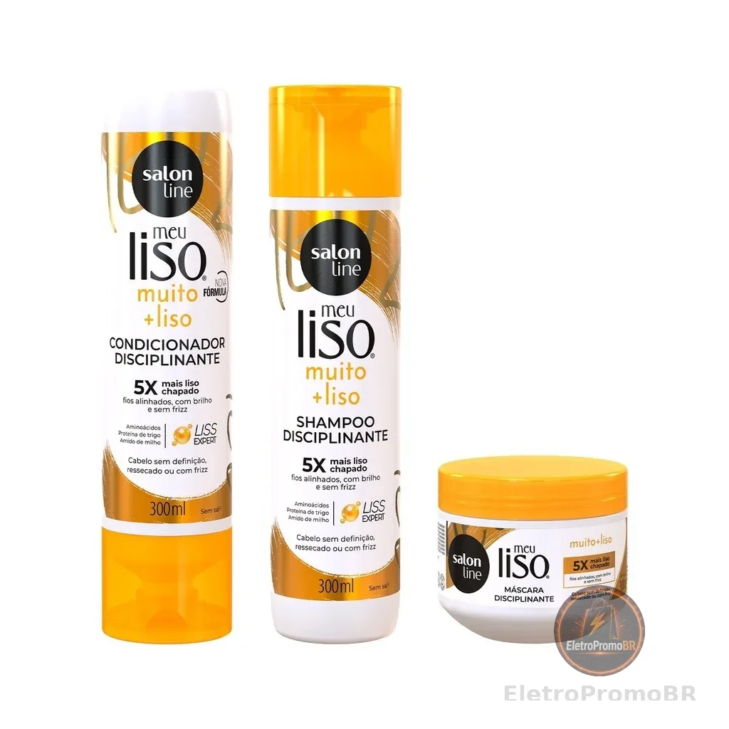 Kit Meu Liso Muito+Liso Shampoo + Condicionador + Máscara de Hidratação Salon Line