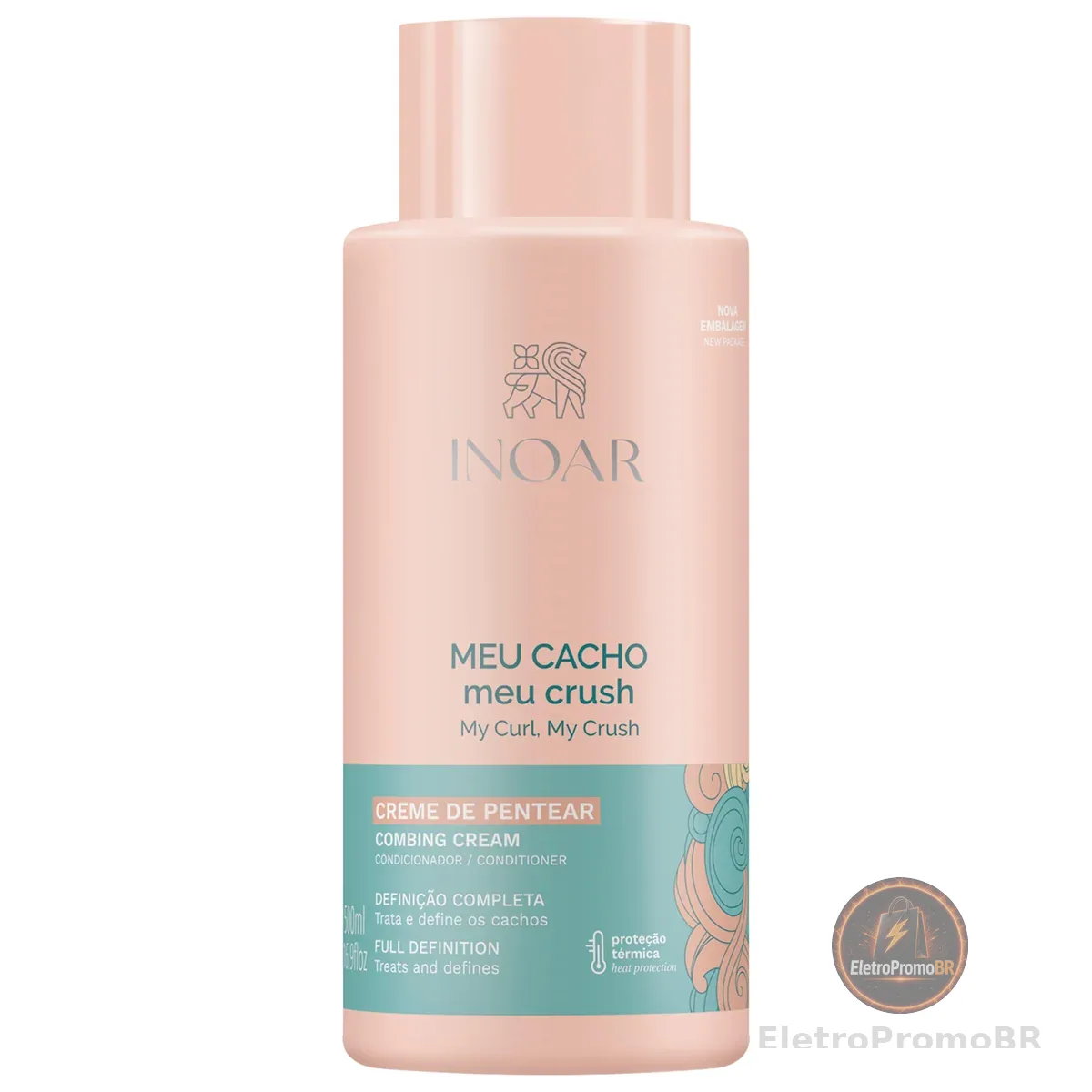 Inoar, Meu Cacho, Meu Crush – Creme de Pentear, Define Cachos, Hidrata e Controla o Frizz, Com Óleos Naturais e Vitaminas - 500ml