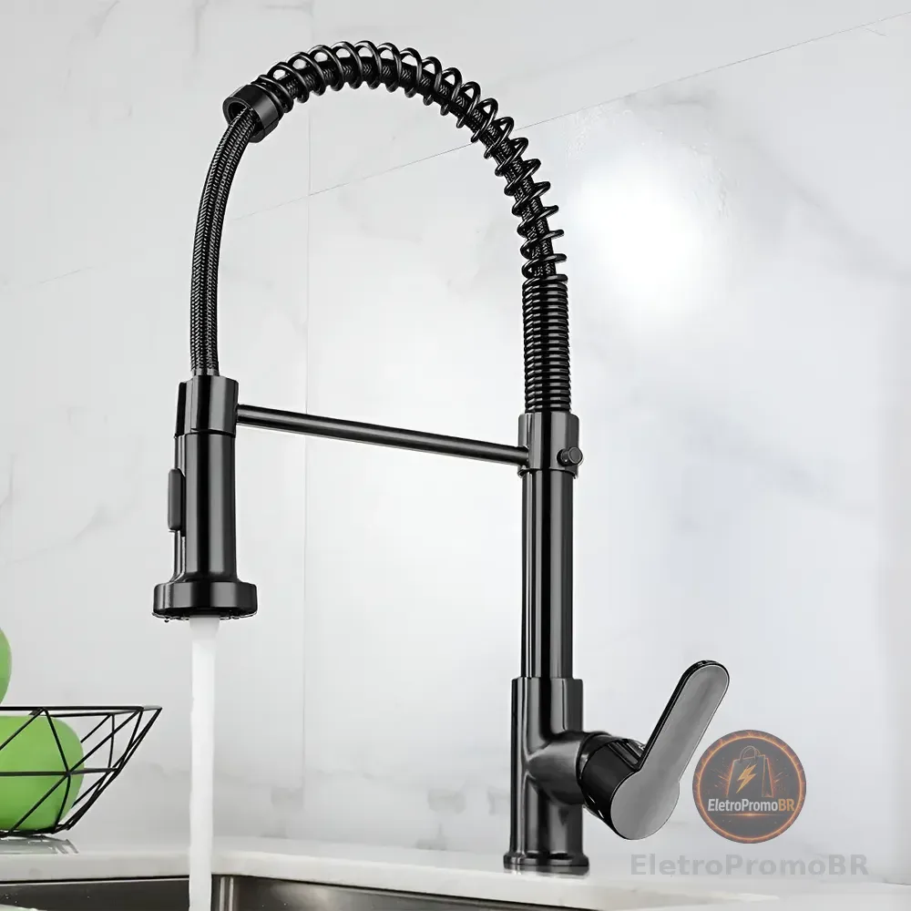 Torneira Cozinha Gourmet Bancada Flexível Monocomando Pia Preto B22-black