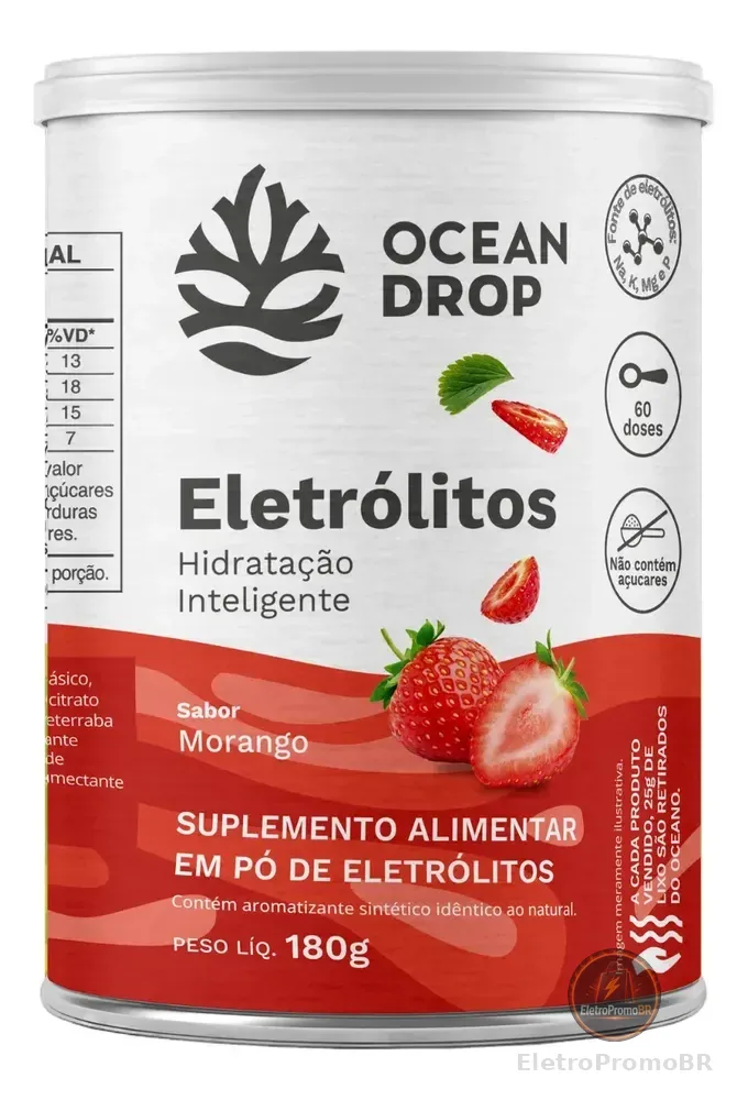 Eletrólitos Ocean Drop Sódio Potássio Fósforo Magnésio Eletrolitos 180g Sabor Morango