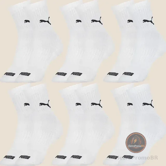 Kit 6 Pares Meias Puma De Cano Médio Sport Original Algodão