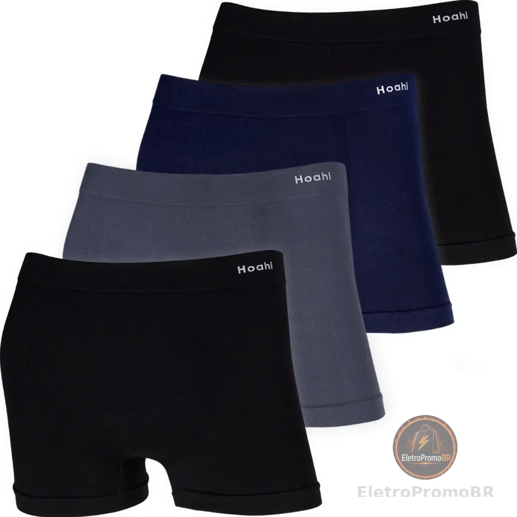 Kit 4 Cuecas Boxer Hoahi Algodão Respirável Modelagem Anatômica Cueca Sem Costura Reforçada Premium