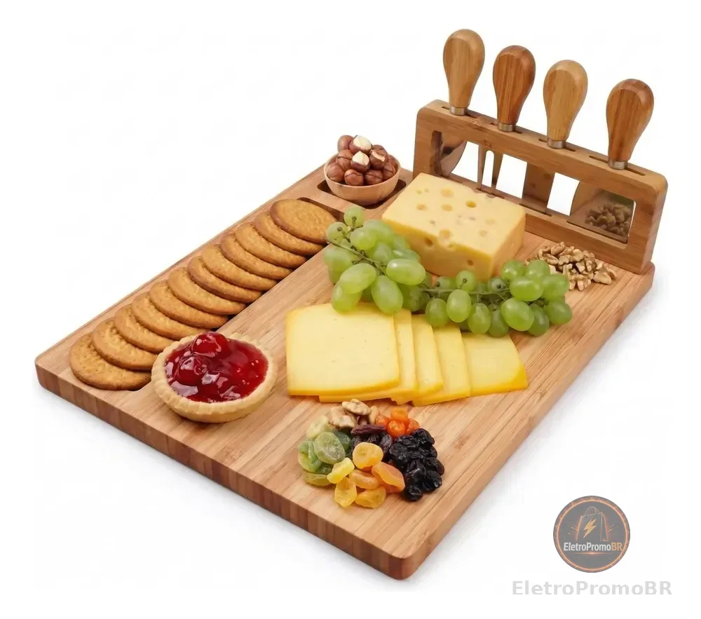 Tabua Queijos E Frios + Kit Espátulas 04 Peças