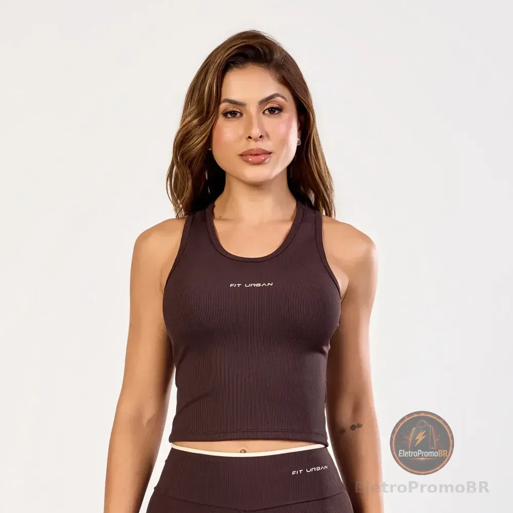 Regata Cropped Nadador Canelado Fitness Fit Urban Café Lisa M