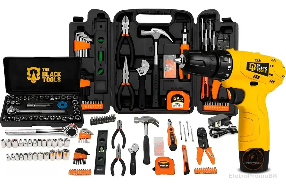 Kit Jogo Ferramentas 169 Peças Soquetes + Parafusdeira 12v