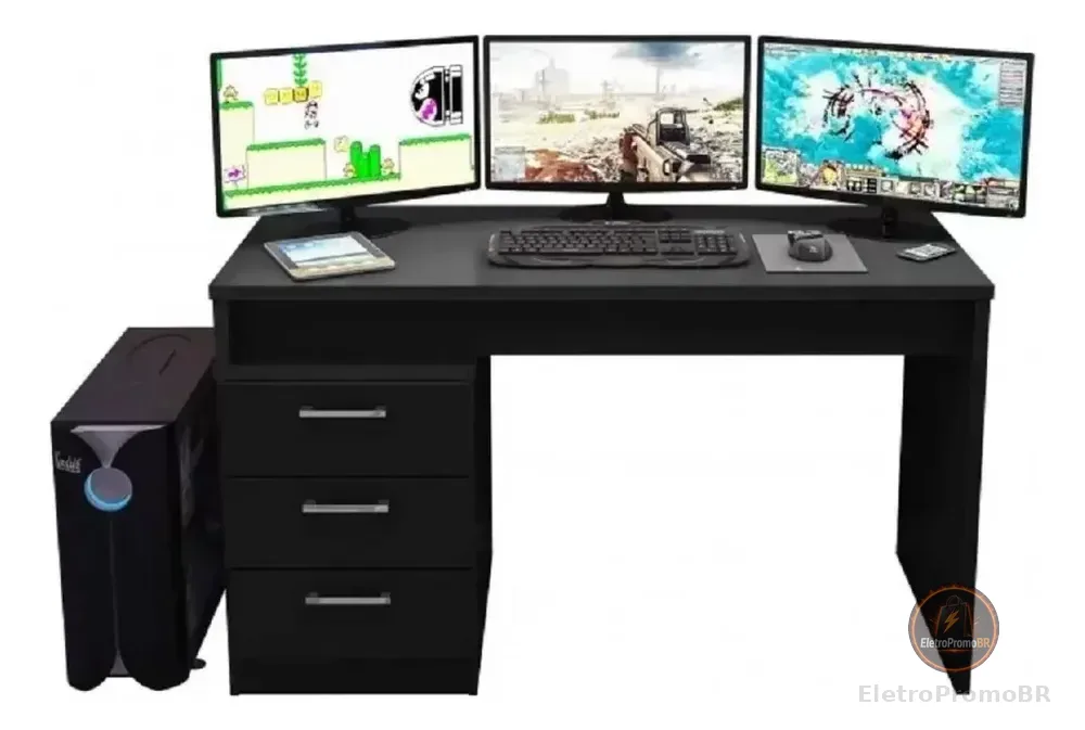 Escrivaninha Gamer Siena Móveis DRX 6000 mdp de 178cm x 75cm x 54cm Preto Pintura UV