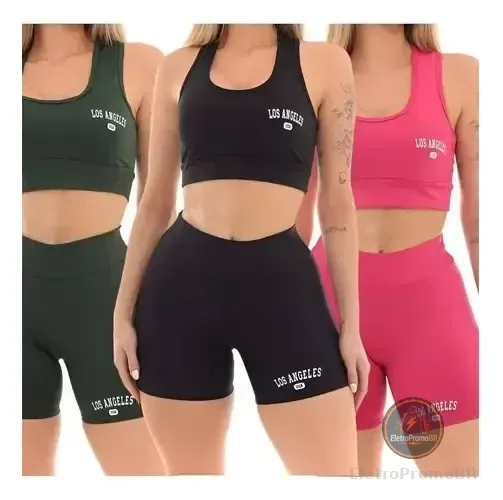 Kit 3 Conjunto Top Shorts Feminino Los Angeles Fitness