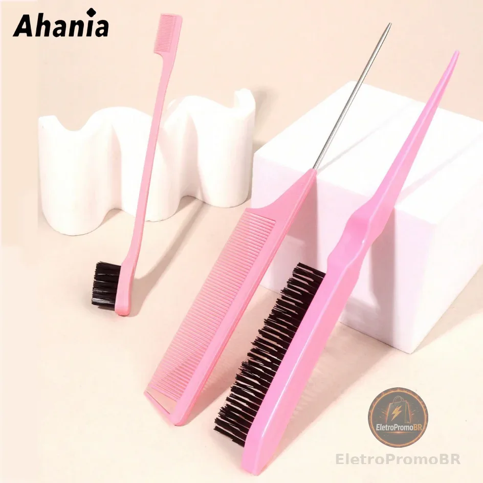 Ahania Kit de 3 Peças Escova Pente Para Tintura Cabelo Pente e Separador de Mechas com Cabo Metálico e Escova 3 Fileira