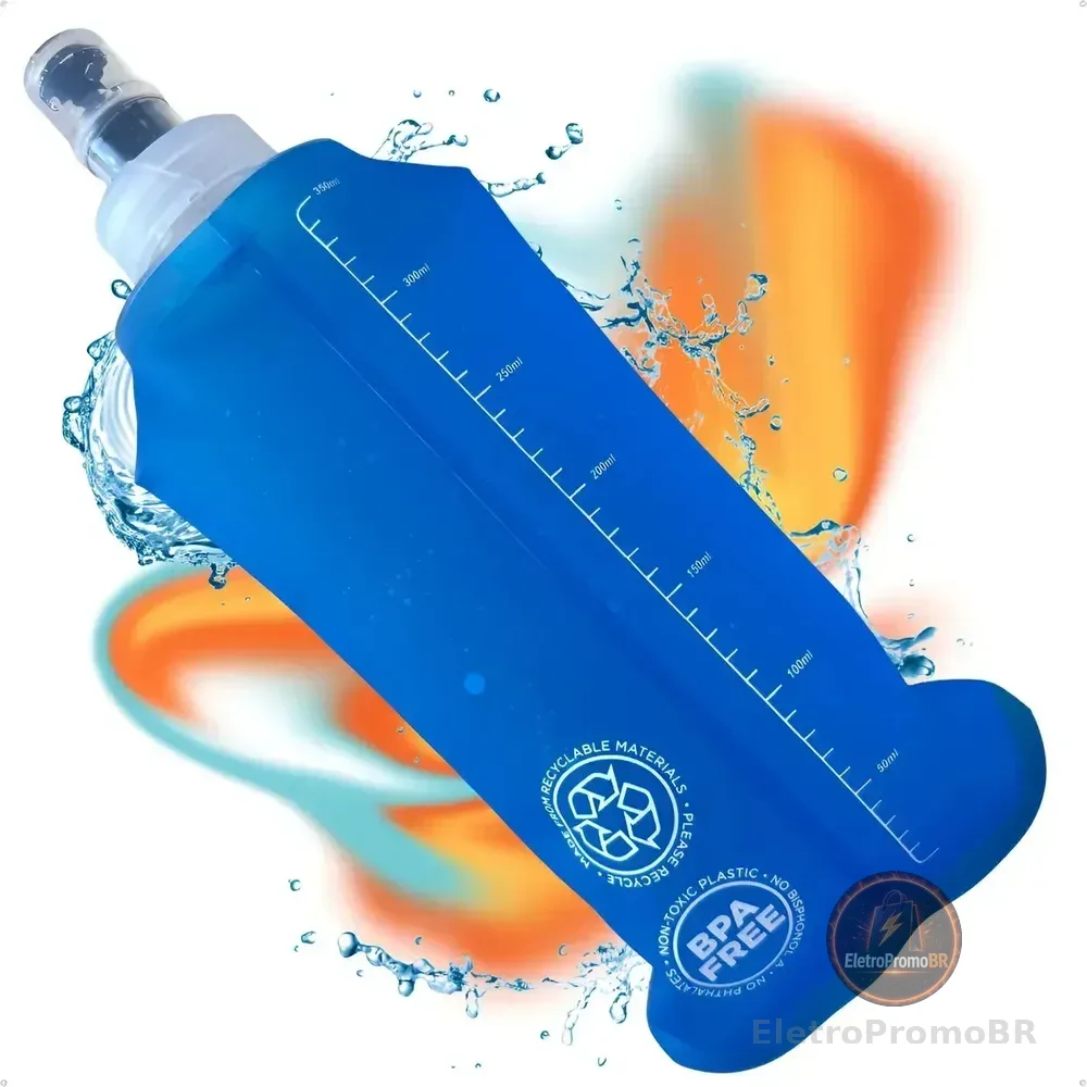 Garrafa Hiratação Silicone Soft Flash 350ml Dobrável Azul-celeste