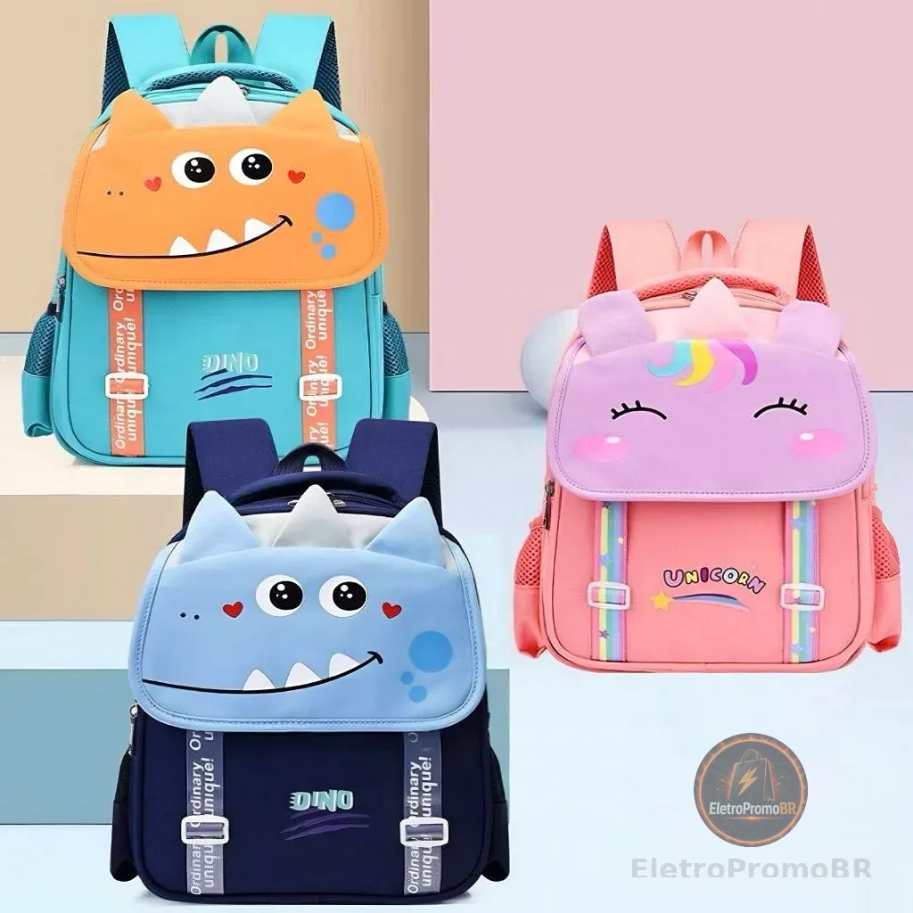 Mochila Escolar Infantil Menina e Menino Dinossauro e Unicórnio Resistente e Divertida