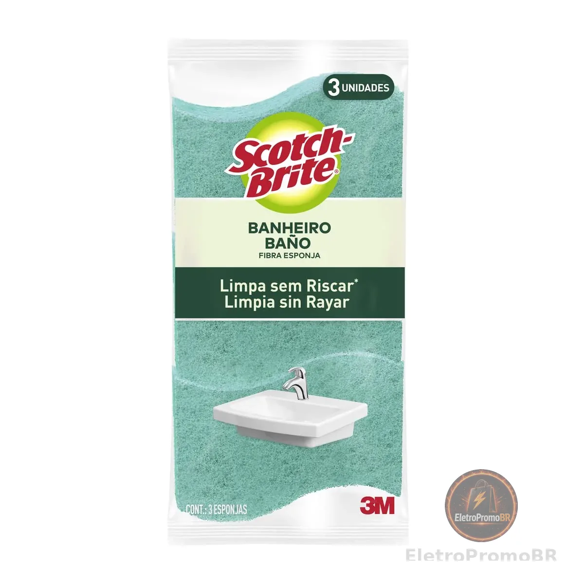 Scotch-Brite, 3M, Esponja Não Risca, Banheiro - 3 unidades