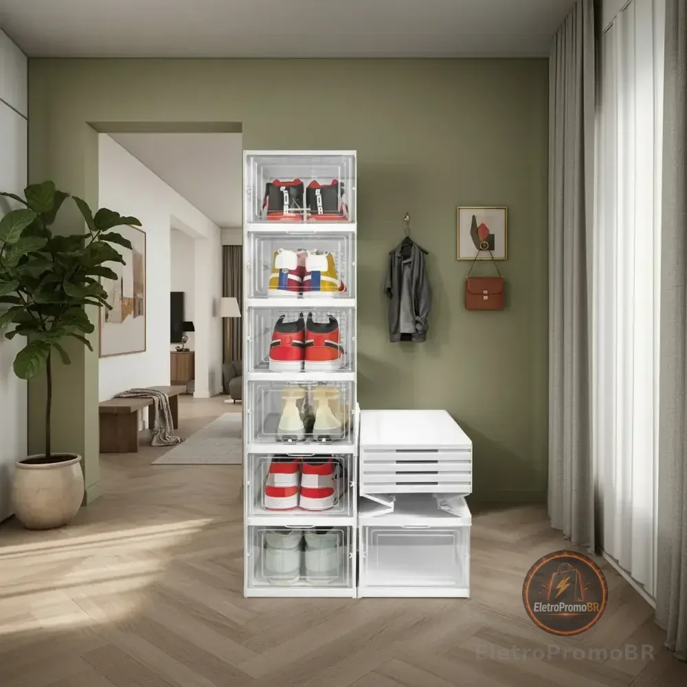 Sapateira Vertical Armário Sapato Tênis 6 Andares Caixa Sapato Vitrine Vertical Multiuso - Branco Branco