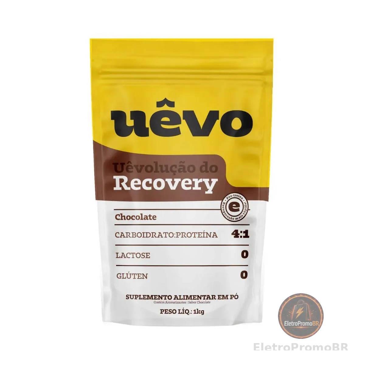 Recovery 4:1 Uêvo Chocolate | 1kg | 52g de Carboidrato e 11g de Proteína por Dose | Sem Lactose | Sem Glúten | Pós-Treino