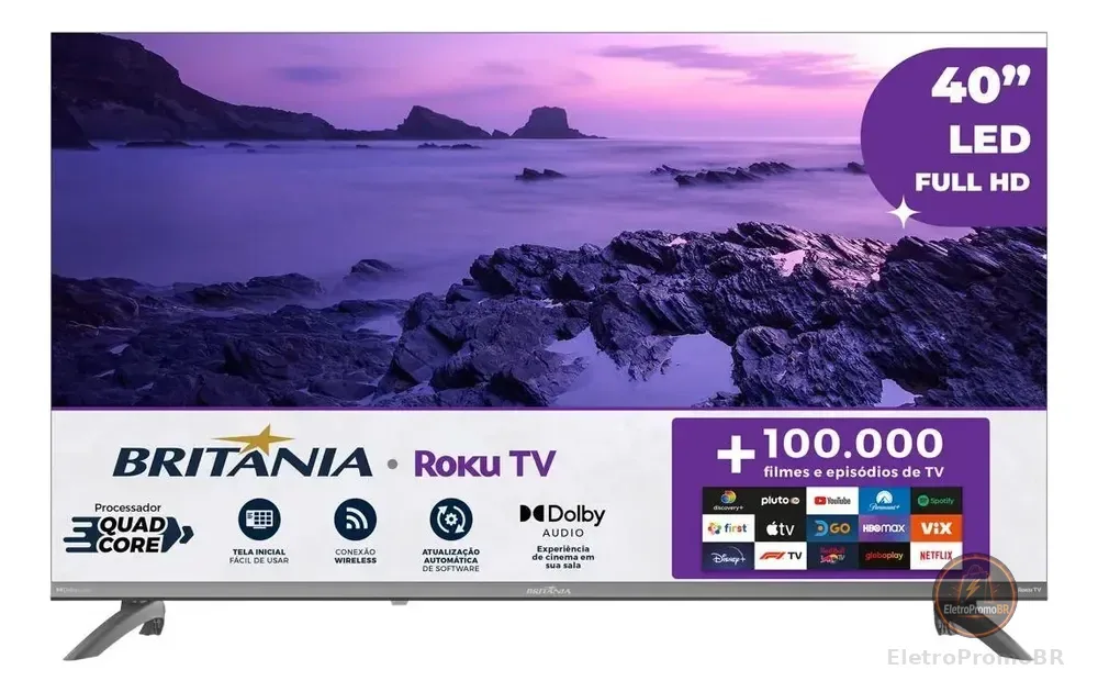 Smart Tv 40" Britânia Roku Tv Hdr10 Dolby Audio B40cra