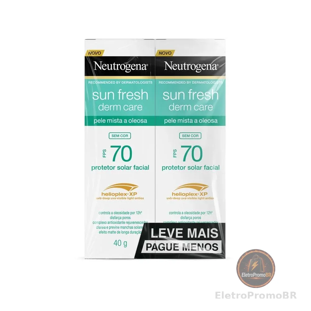 Protetor Solar Facial Para Pele Oleosa Derm Care, FPS 70, Sem Cor, Kit com 2 Unidades de 40g