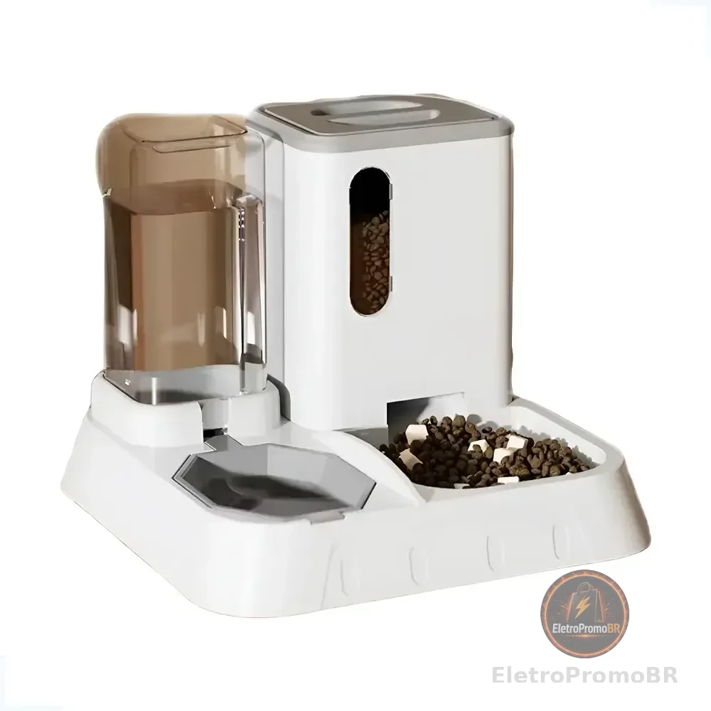 Bebedouro Com Comedouro Alimentador Automático Gravidade Pet Cor Cinza