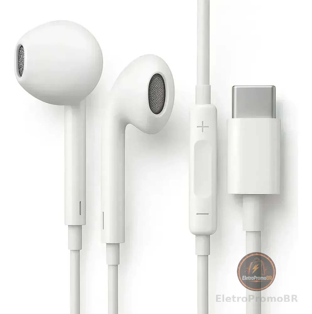 Fones De Ouvido Usb-c Tipo C Com Microfone Integrado Som Estéreo Alta Qualidade Controle De Chamadas Compatível Com iPhone 15 16 17 Android Samsung Xiaomi Motorola Conexão Direta Premium Eletric Teck
