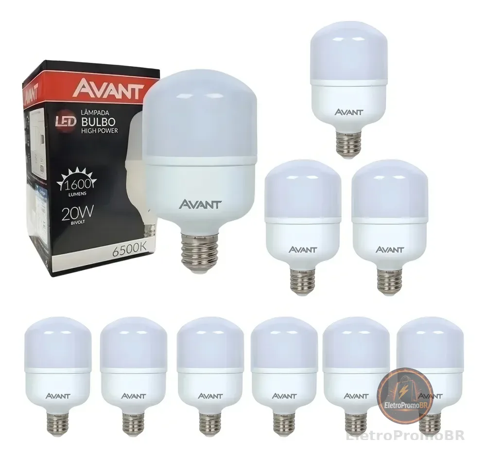 Kit 10 Lâmpadas Led 20w Bulbo 6500k Luz Branca Avant Luz Branco-frio