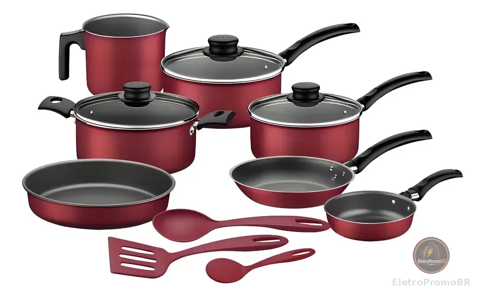 Jogo de Utensílios de Cozinha Tramontina Vermelho Turim de 10 Peças com Acessórios