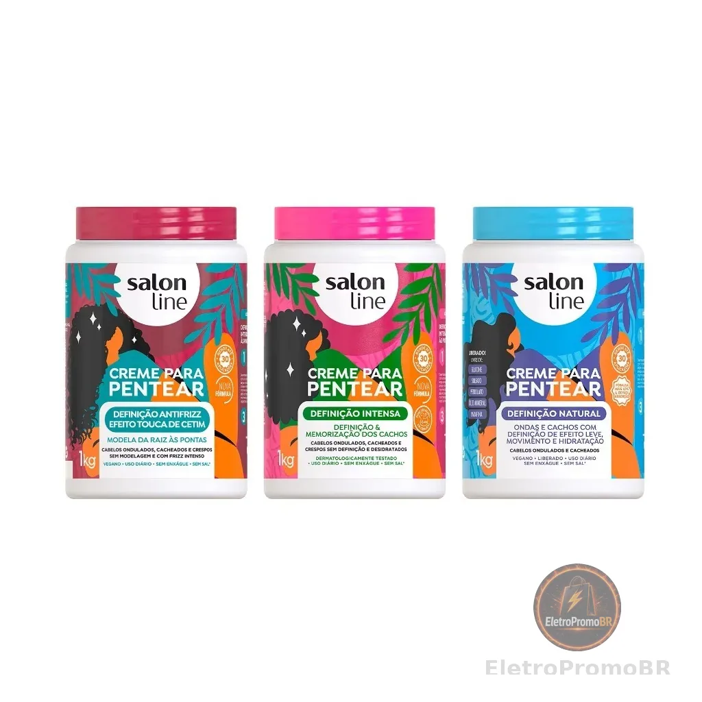 Kit com 3 Cremes Para Pentear Definição Salon Line