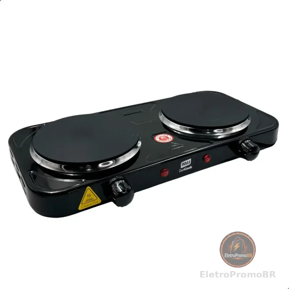 Fogão de Mesa Elétrico INMA de 2 Bocas para Camping e Viagem, em Inox