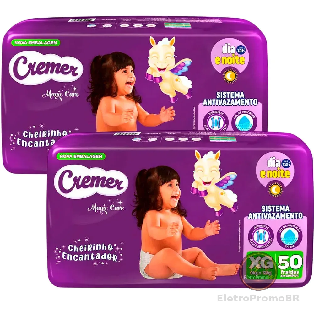 Kit 2 Fraldas Descartáveis Cremer Magic Care Hiper XG 52 Tiras