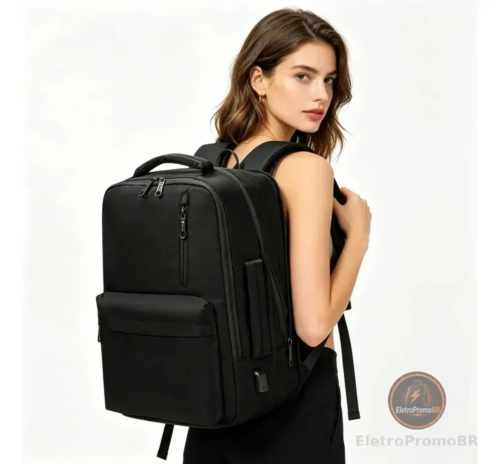 Mochila feminina, impermeável, reforçada, com capacidade expansível de 25 a 40 L, capaz de acomodar um laptop de 15,6 polegadas, com porta de carregamento SUB