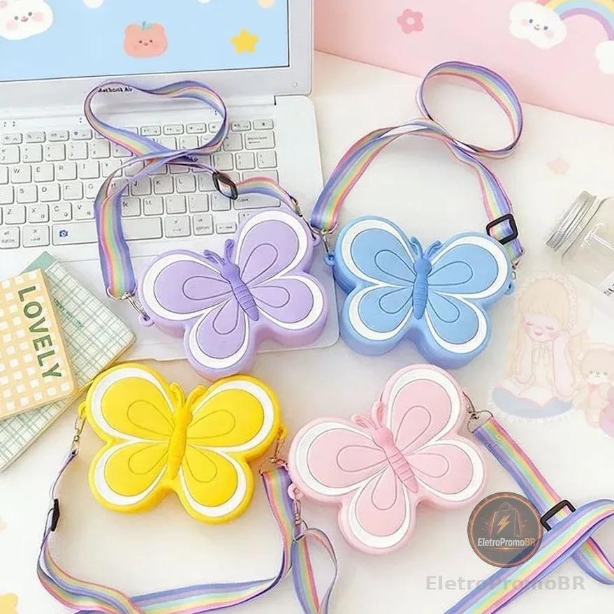 Bolsa De Silicone Infantil Criança Borboleta fofo pop Tiracolo