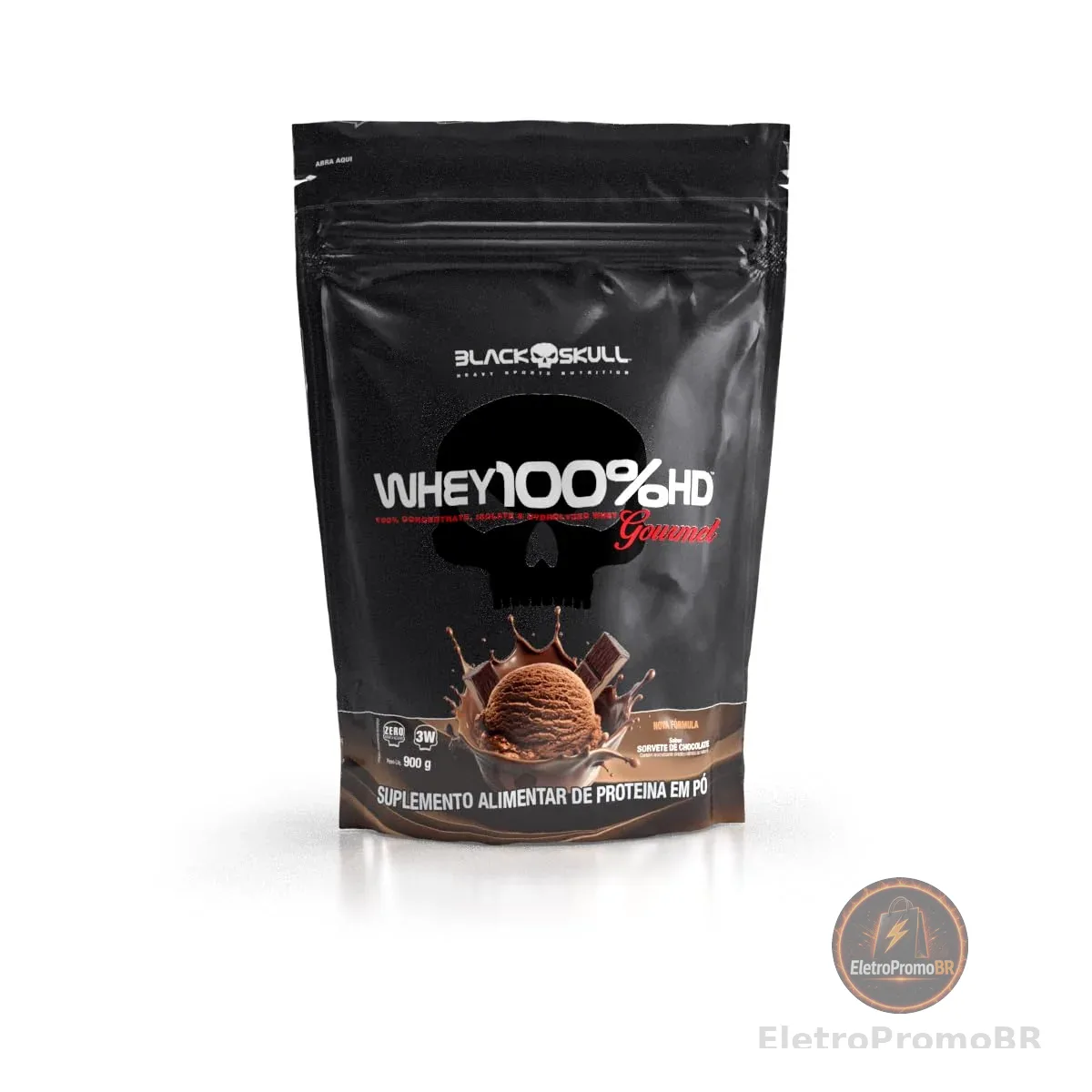 REFIL POUCH 100% HD GOURMET 900G SORVETE CHOCOLATE | Proteína do soro do leite com sabor gourmet, embalagem refil prática e econômica, excelente diluição e cremosidade