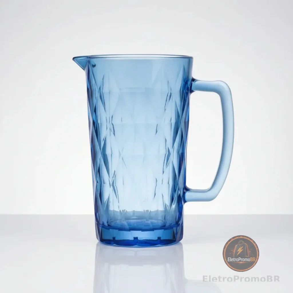 Jarra de Vidro Luxo com Cabo e Bico Stella 1,2 Litros Azul Agua Sucos Refrigerantes Festa