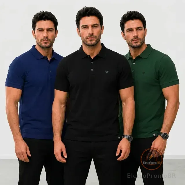 Kit 3 Camisas Masculina Gola Polo Voker Alta Qualidade