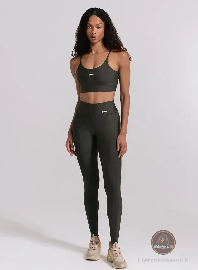 Conjunto Feminino Fitness Zero Transparência Legging E Top Verde-escuro Liso P