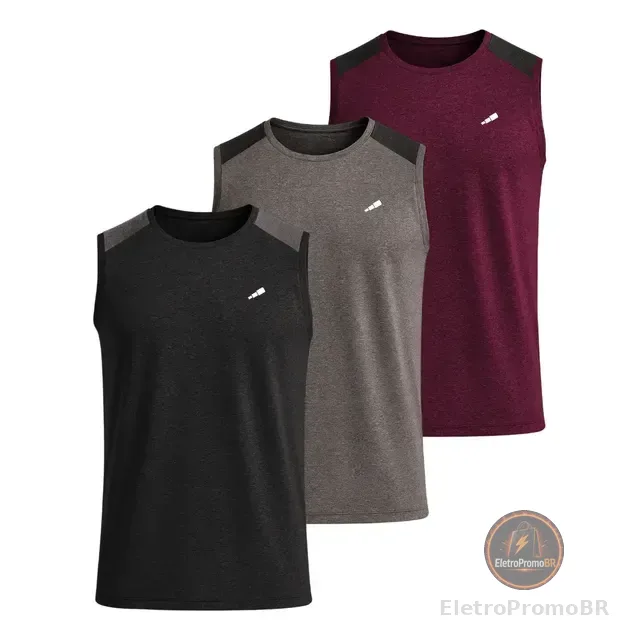 Kit 3 Camisetas Regatas Dry Fit Masculina Academia Malha