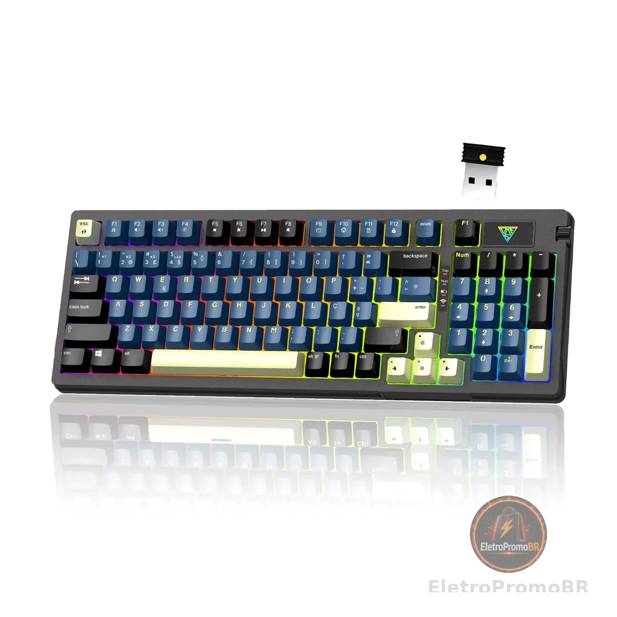 Hivento Teclado Mecânico, 2.4GHz/USB-C/BT5.0, Retroiluminação RGB,Teclado Sem Fio Hot-Swappable com Botões, Bateria 4000mAh, Teclas PBT, Interruptores Vermelhos