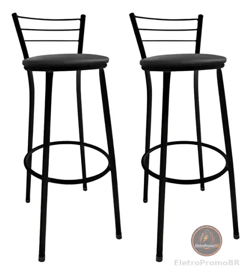 Banqueta Bistro Alta Cozinha, Balcão, Lanchonete Preto Kit 2