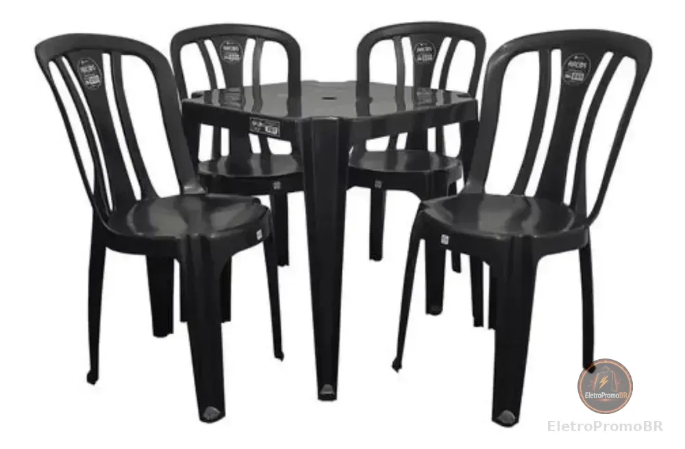Kit Mesa Quadrada Monobloco 4 Cadeiras De Plastico Preto 182
