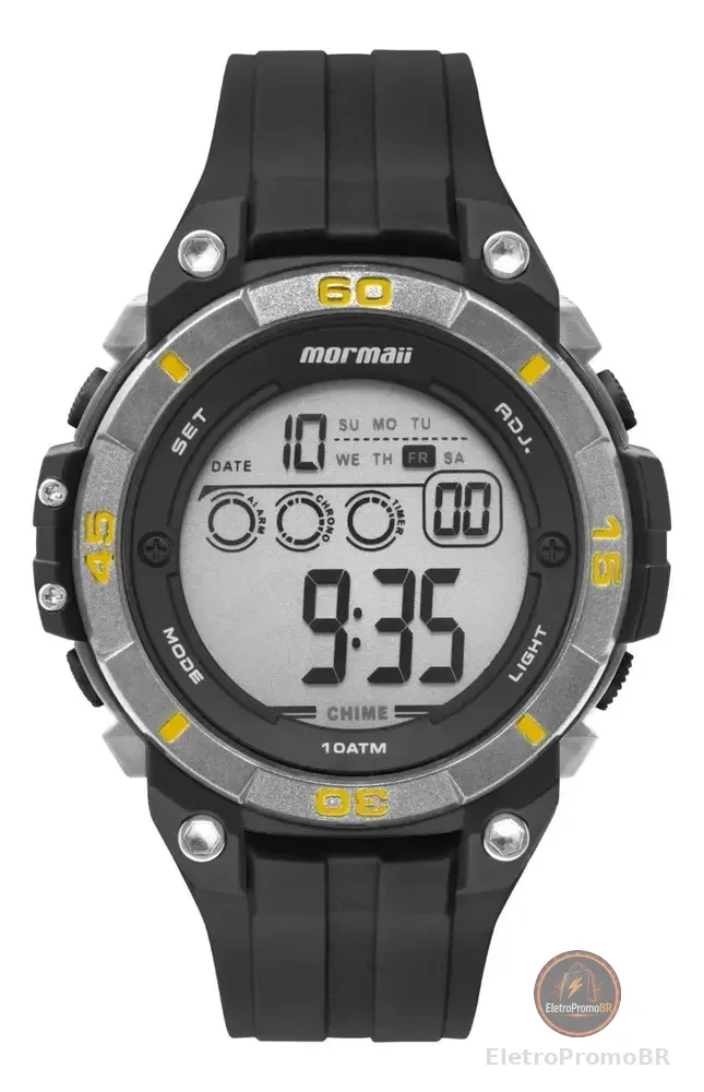 Relógio Mormaii Masculino Wave Preto - Molcdaav/8y com Caixa de Polímero e Pulseira de Silicone à Prova D` Água Esportivo e Casual