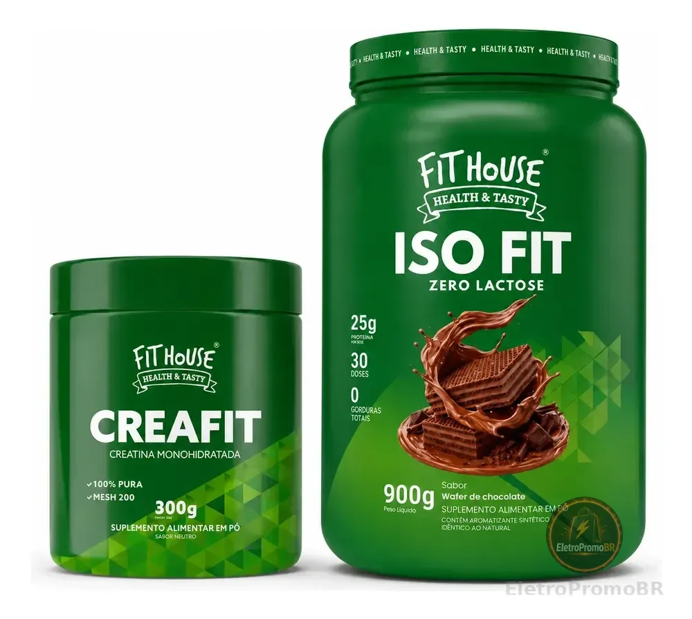 Kit Whey Protein Iso Fit 900g + Creatina Fit House 300g Variados Chocolate