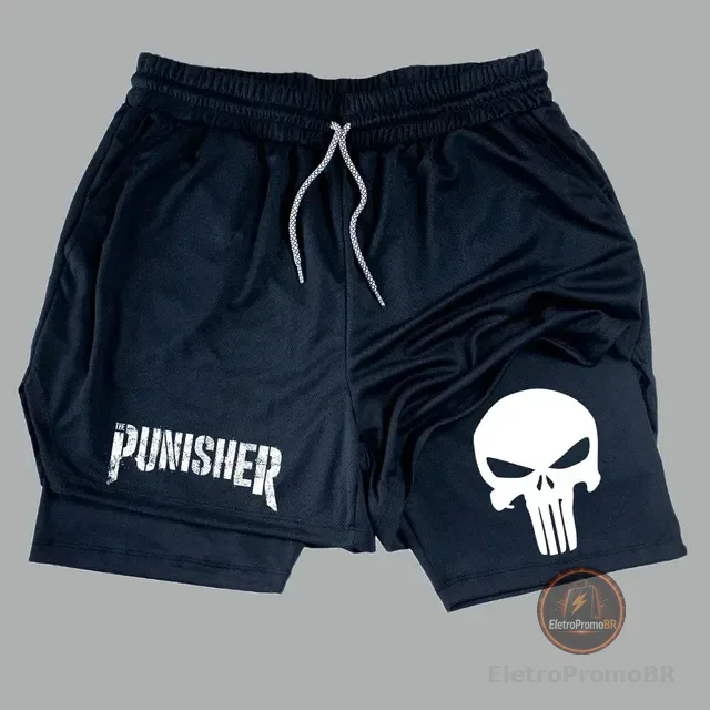 Short Dry-fit Compressão 2 Em 1 Academia Punisher Justiceiro