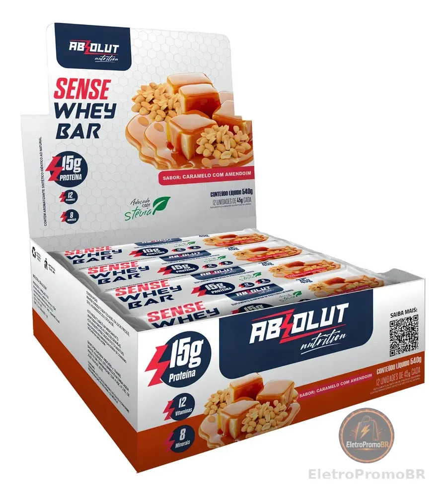 Barra de Proteína Absolut Nutrition Sense Whey Bar Caramelo Amendoim 12 Unidades