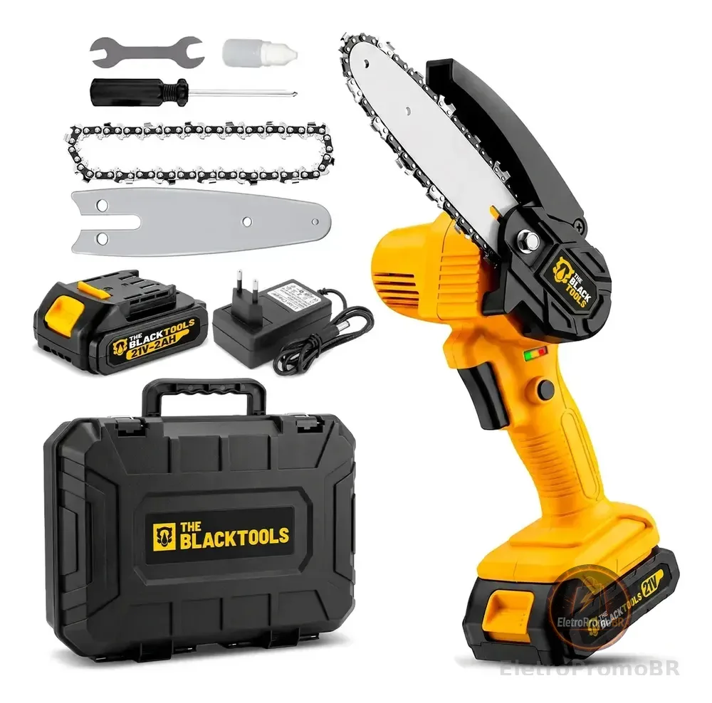 Motosserra Mini BTS-100 Bateria Recarregável 21v The Black Tools Cor Amarelo