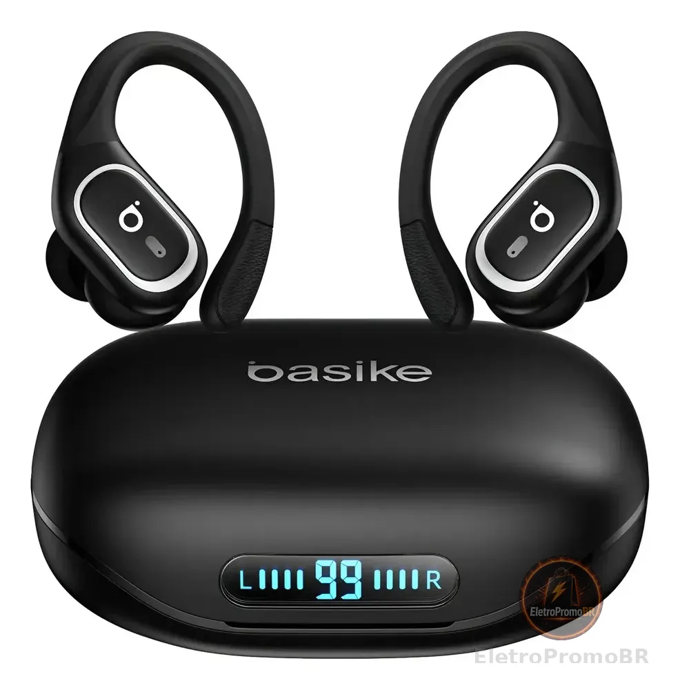 Basike Fone De Ouvido Bluetooth 6.0 Esportivo Sem Fio Gancho Intra-auricular,estéreo,Com display Led, Tws, Ipx5, Enc, Suporta Chamadas De Voz, Compatível Android E Ios, Cor Preto