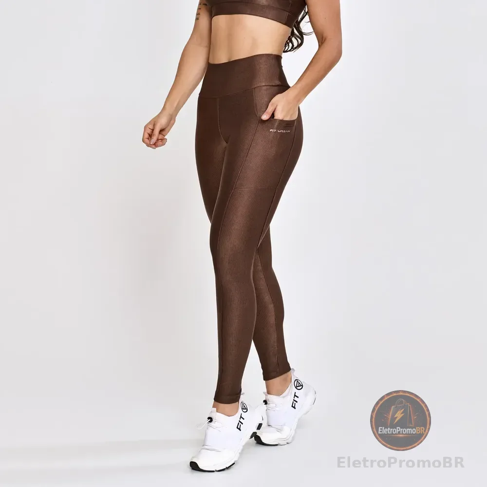 Calça Legging Feminina Bolsos Fit Urban Zero Transparência Chocolate P