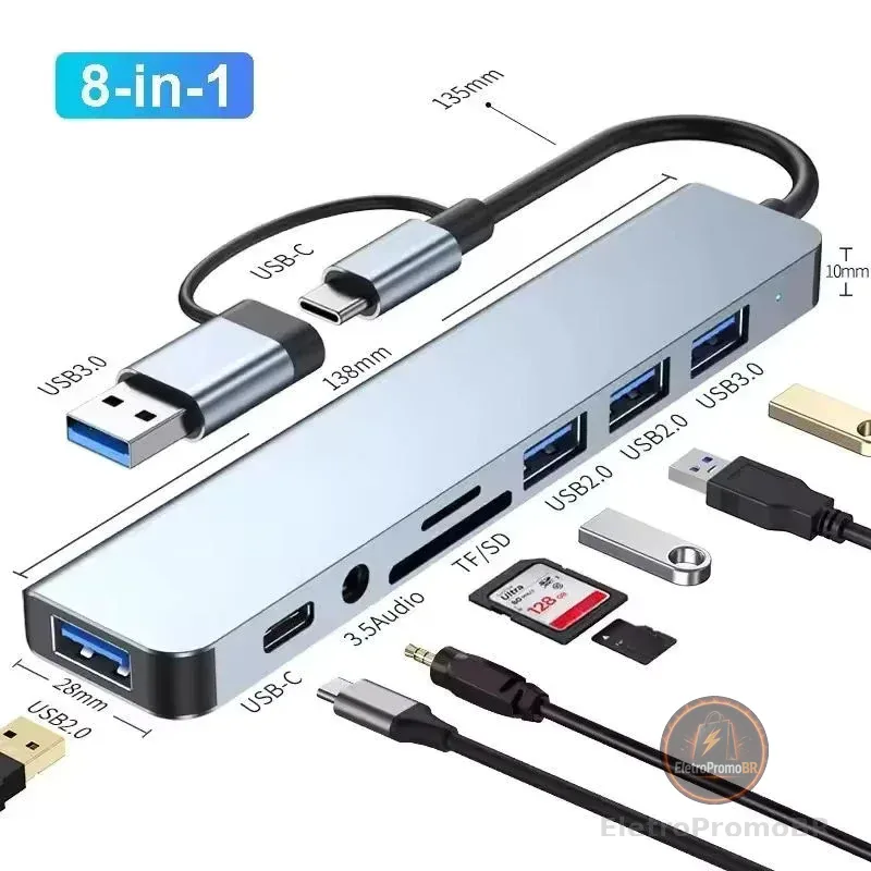 Hub USB Type C 8 Em 1 Com Leitor De Cartão Divisor 3.0 2.0 SD TF Docking Station BOMBOM