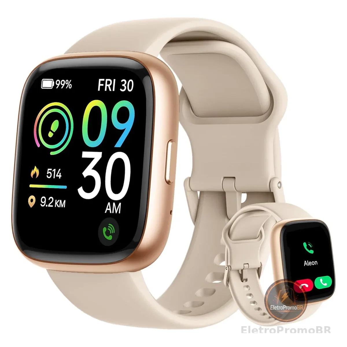 Bettdow SmartWatch Feminino 1.83" Full Touch, Assistente de voz Alexa, IP68 à Prova d'Água, Ligações Bluetooth, 100+ Modos Esportivos, Notificações Inteligentes, Compatível com iOS/Android (Ouro rosê)