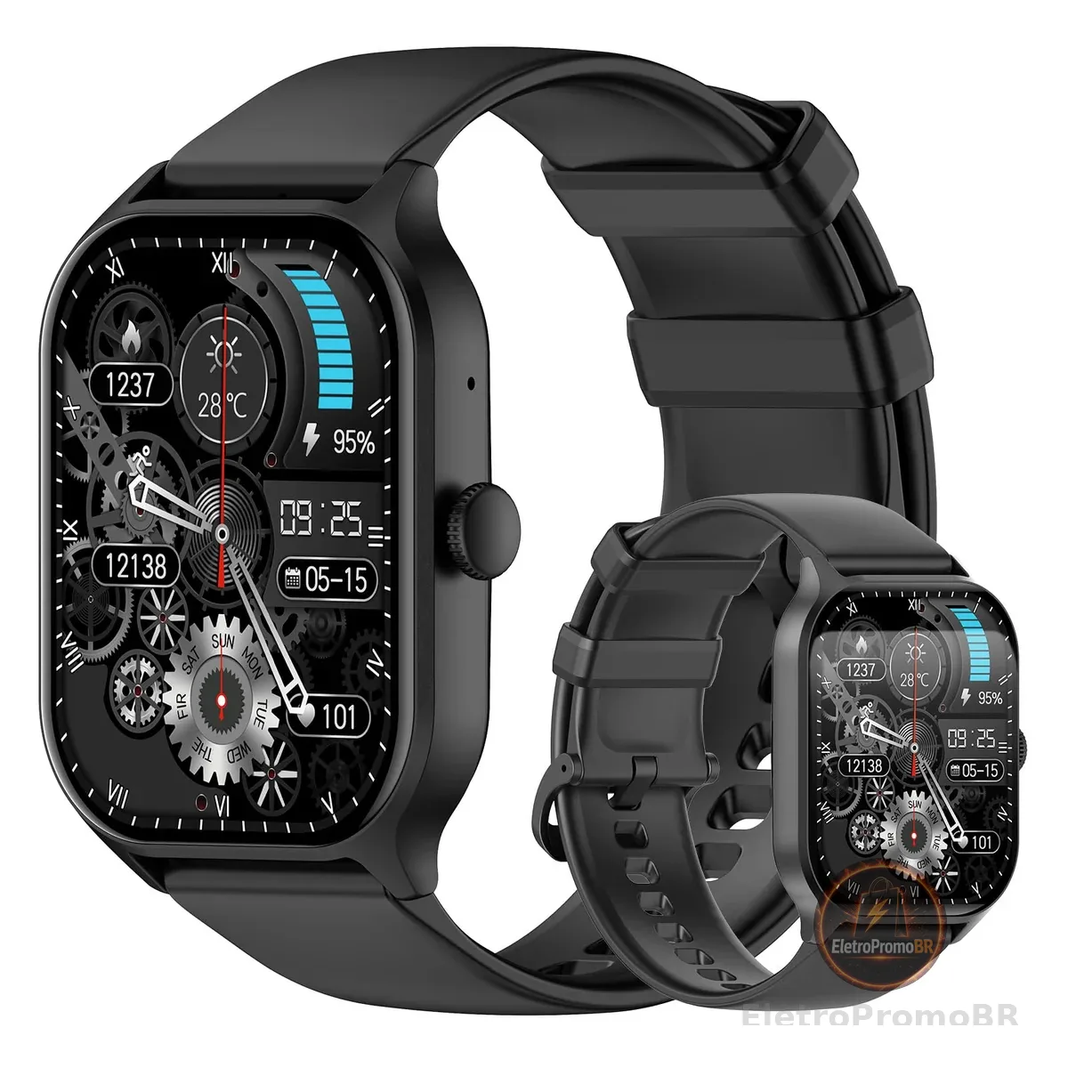 Bettdow smartwatch de 2,01 polegadas possui bateria com duração superior a 15 dias, mais de 120 modos esportivos, resistência à água 1ATM, relogio smartwatch com iOS e Android (Preto)