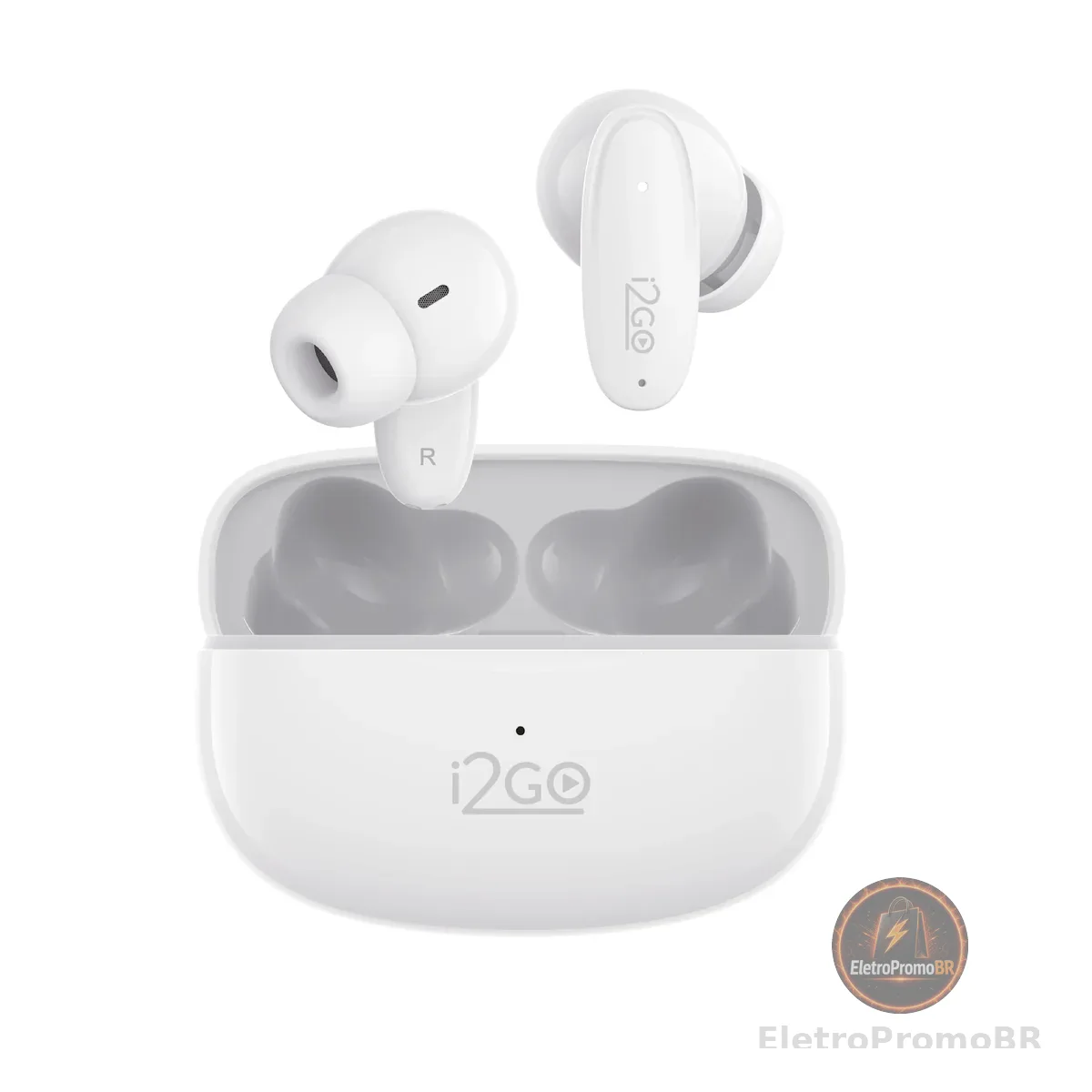 I2GO, Fone de Ouvido, Bluetooth 5.3, TWS, Air Buds GO 2.0, Controle Touch, 40 Horas totais de Bateria, Microfone com ENC, Isolamento Acústico, Branco, i2GO Plus