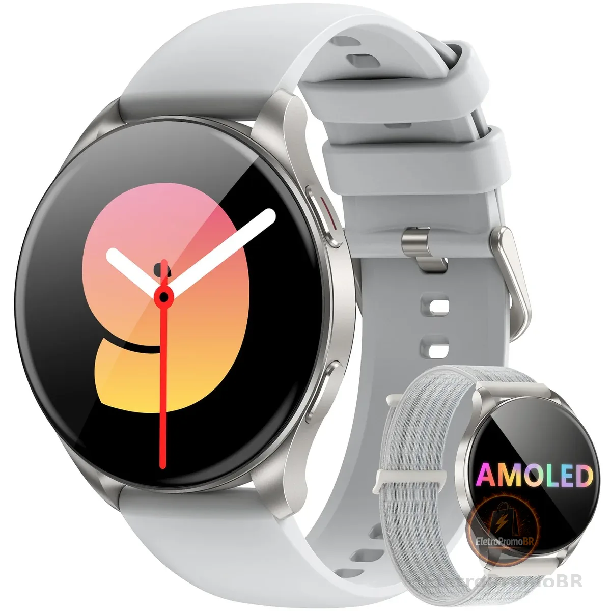Blackview Smartwatch Feminino Relógio Inteligente AMOLED 1.43" - Tela Sempre Ativa (AOD), Chamadas Bluetooth, 100+ Modos Esportivos, IP68, 2 Pulseiras, Assistente de Voz IA - Android/iOS, Prata