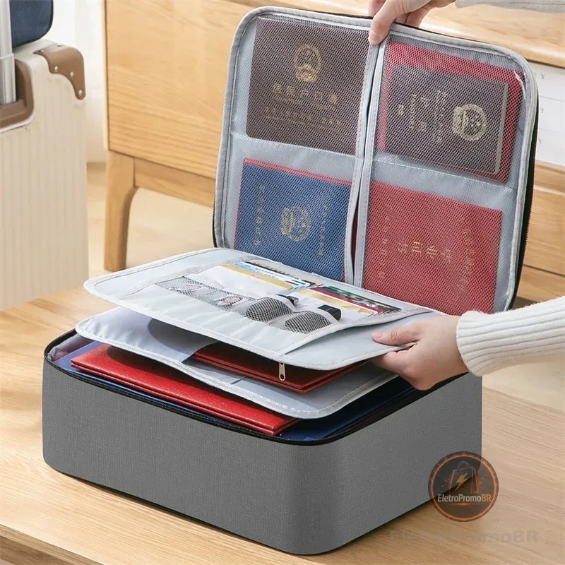 Bolsa Pasta Organizador De Documentos Vários Compartimento Trava Com Segredo Passaporte Cartão Identidade Diploma